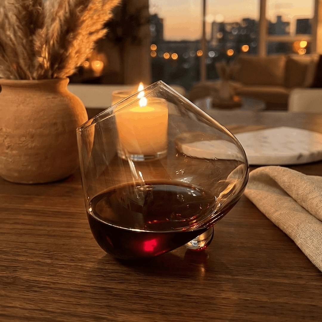 Kami Rotating Crystal Wine Glass &amp; Wooden Coaster