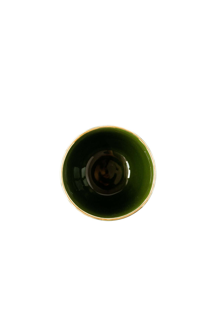 Handmade Porcelain Coffee Cup with Gold Rim. Green