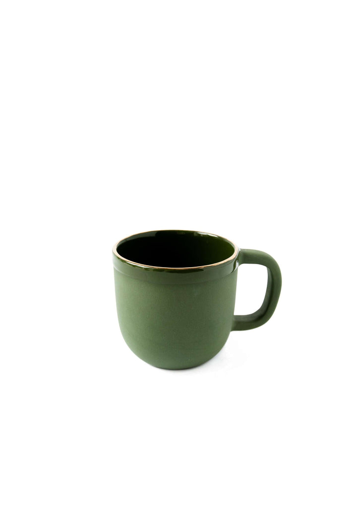 Gold Rim Coffee Mug | Handmade Porcelain Green Coffee Cup with Gold