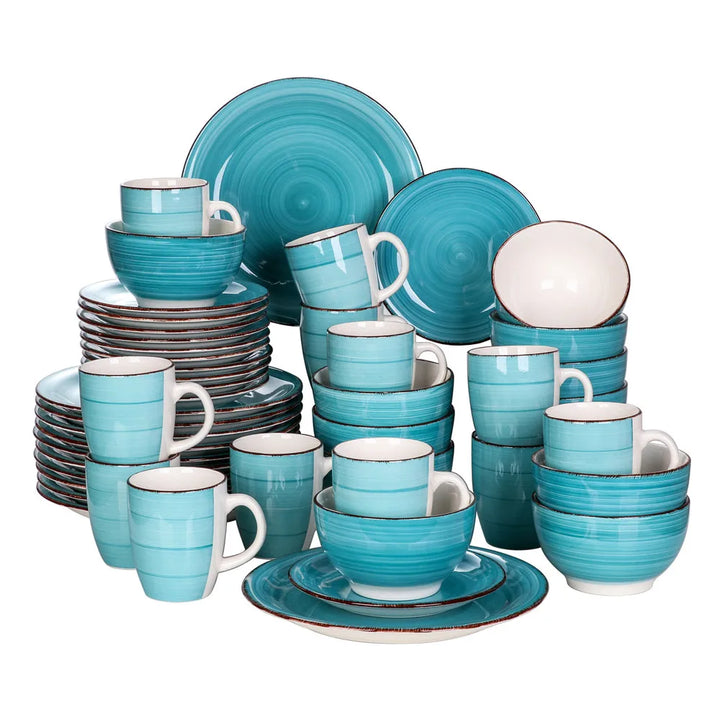 Vancasso Bella-T 16/32/48-Pieces Porcelain Dinnerware Set Vintage Ceramic Plate Set with Dinner Plate,Dessert Plate,Bowl,Mug Set