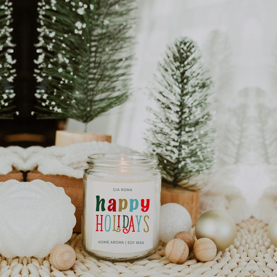 Happy Holiday Scented Soy Blend Candle Pine Orange Woods 9oz Jar Great Gift Idea