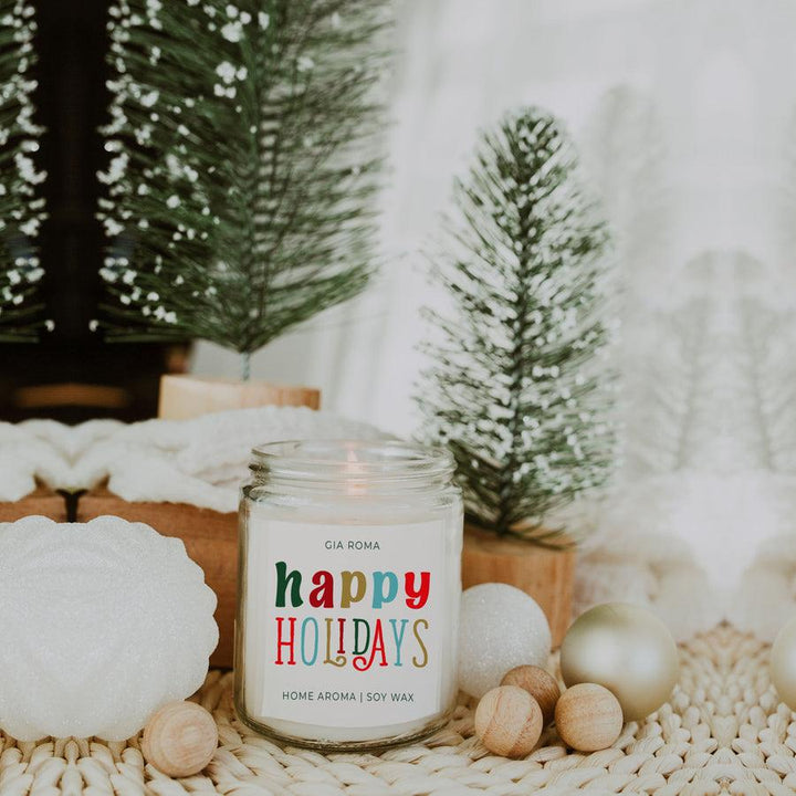 Happy Holiday Scented Soy Blend Candle Pine Orange Woods 9oz Jar Great Gift Idea