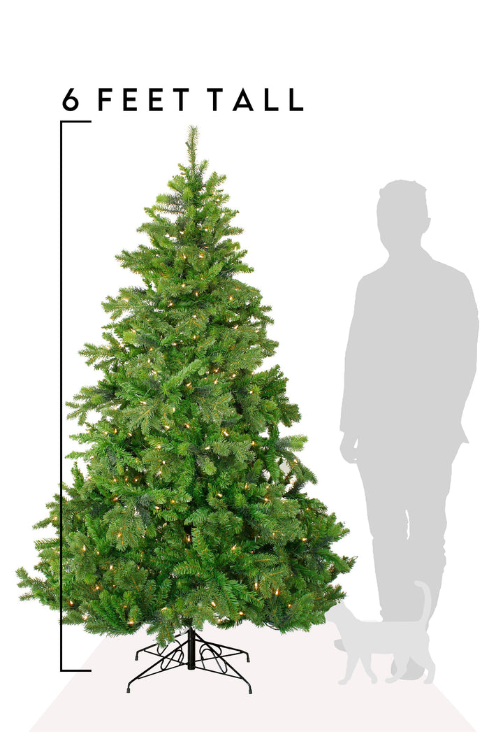 Pre-Lit Salem Pine Christmas Tree Full Holiday Décor Warm White Lights with Metal Stand 6FT