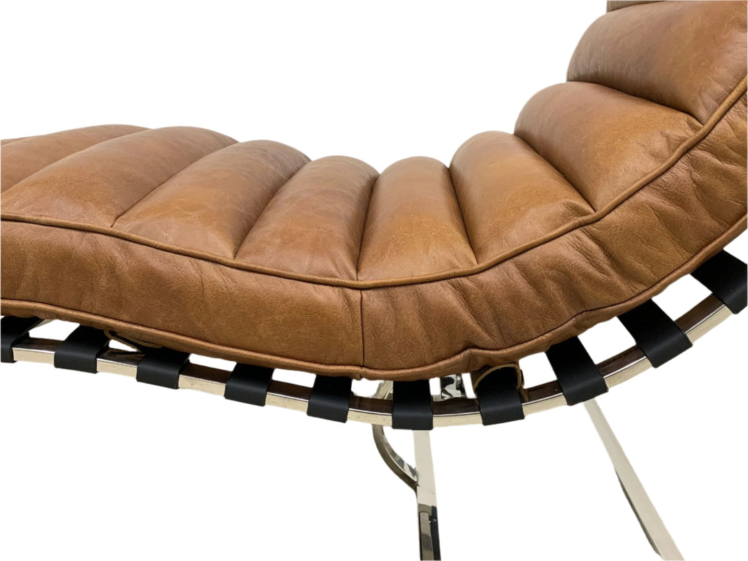 Plano Modern Channeled Leather Chaise Lounge - Light Brown Leather