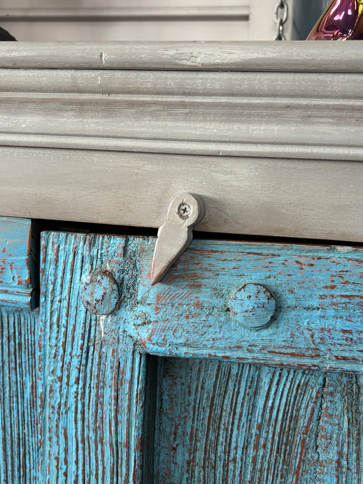 Turquoise Reclaimed Door Storage Cabinet – 44” x 17” x 59”