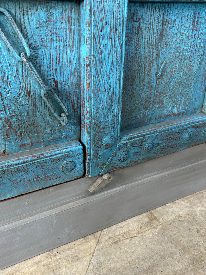 Turquoise Reclaimed Door Storage Cabinet – 44” x 17” x 59”