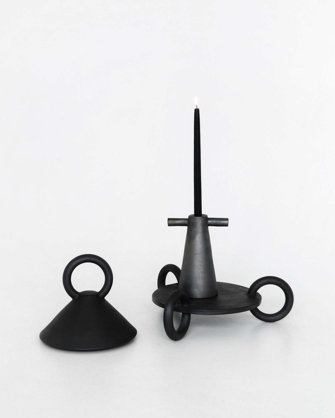 Black Stoneware Tall Candle Holder Motanka