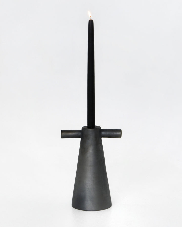 Black Stoneware Tall Candle Holder Motanka