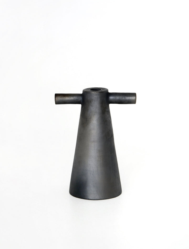 Black Stoneware Tall Candle Holder Motanka