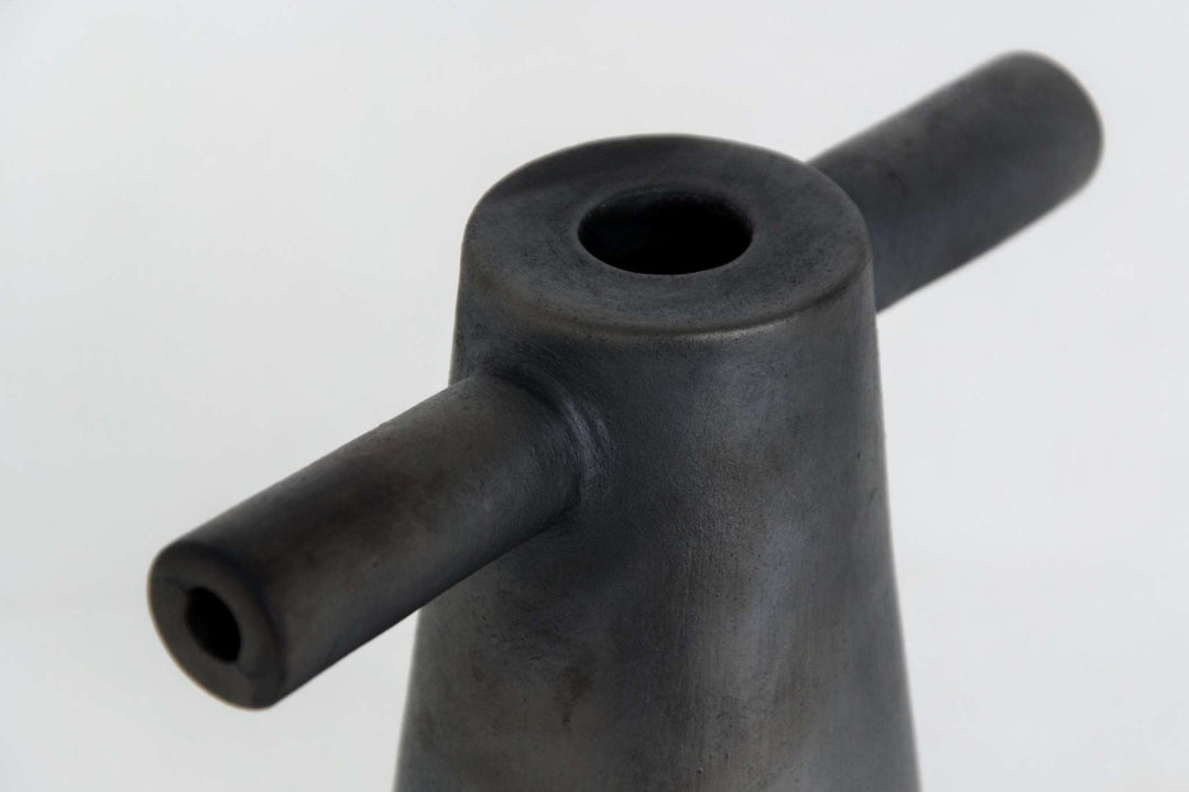 Black Stoneware Tall Candle Holder Motanka