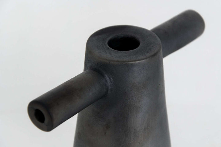 Black Stoneware Tall Candle Holder Motanka