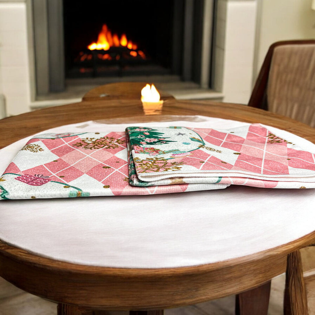 Pink Argyle Christmas Tree Kitchen Hand Towel Holiday Decor Fun Gift for Friends