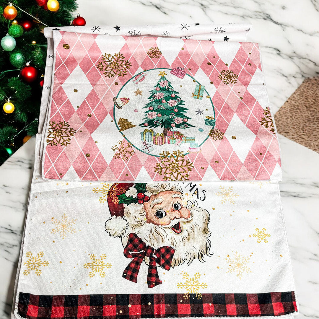 Pink Argyle Christmas Tree Kitchen Hand Towel Holiday Decor Fun Gift for Friends