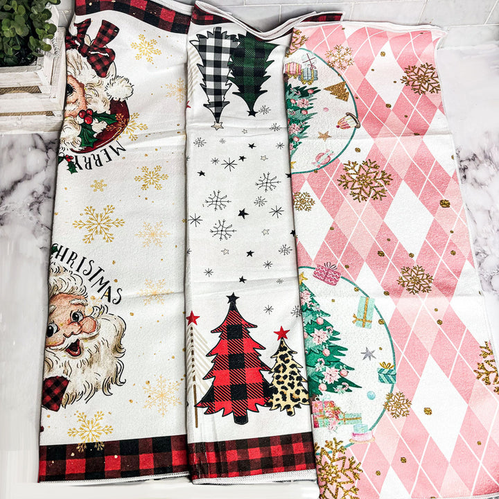 Pink Argyle Christmas Tree Kitchen Hand Towel Holiday Decor Fun Gift for Friends