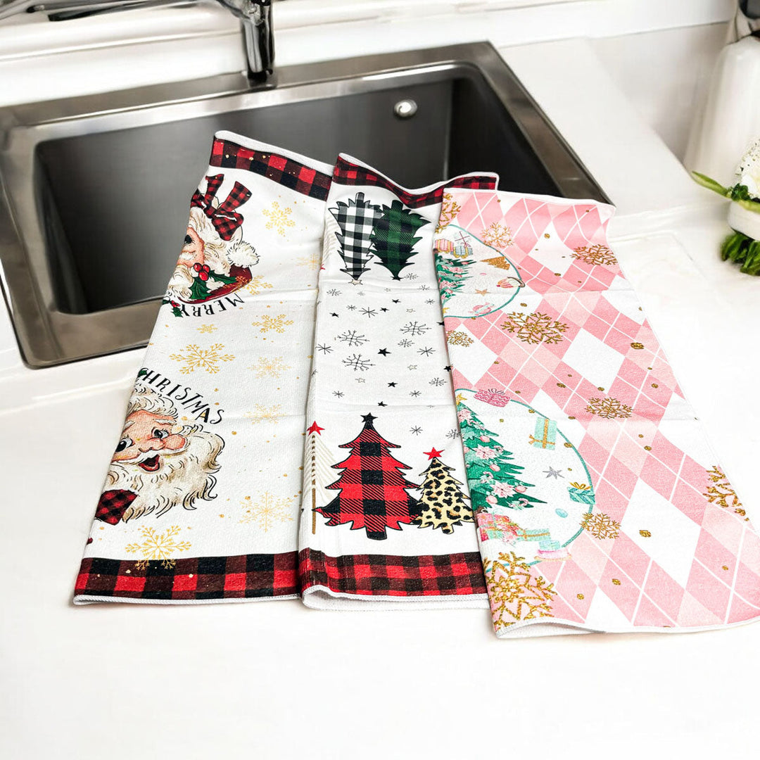 Pink Argyle Christmas Tree Kitchen Hand Towel Holiday Decor Fun Gift for Friends