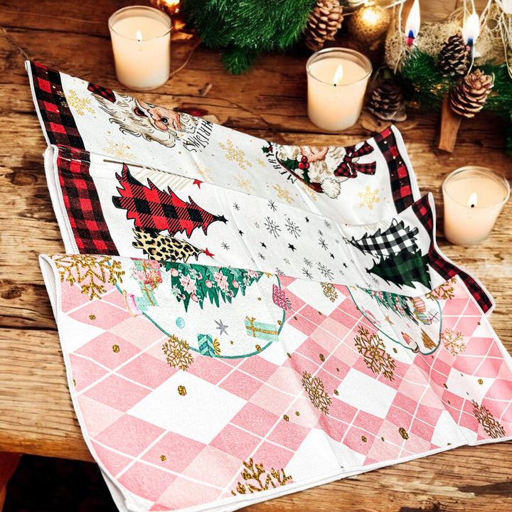 Pink Argyle Christmas Tree Kitchen Hand Towel Holiday Decor Fun Gift for Friends