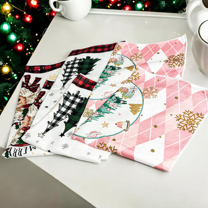 Pink Argyle Christmas Tree Kitchen Hand Towel Holiday Decor Fun Gift for Friends