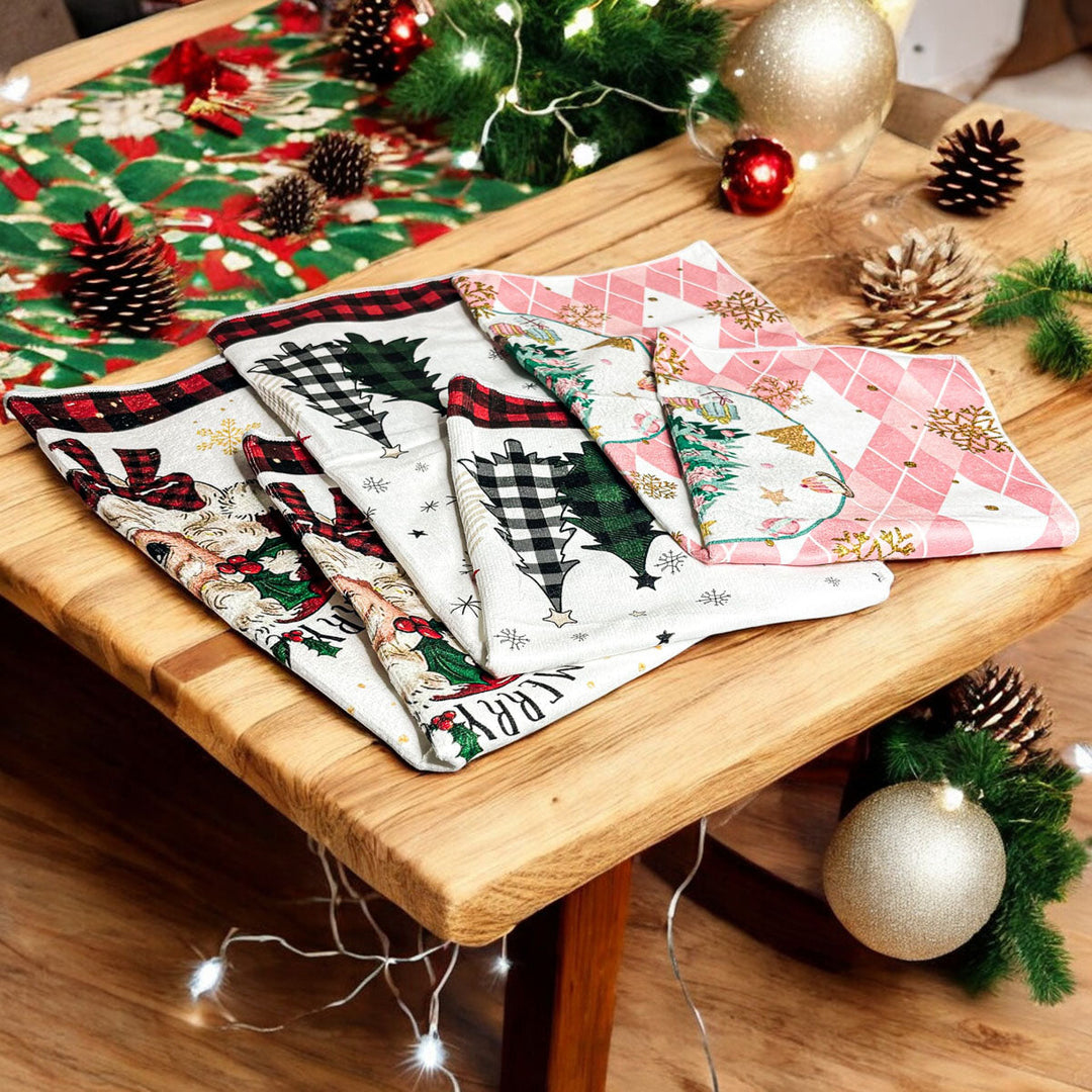 Pink Argyle Christmas Tree Kitchen Hand Towel Holiday Decor Fun Gift for Friends