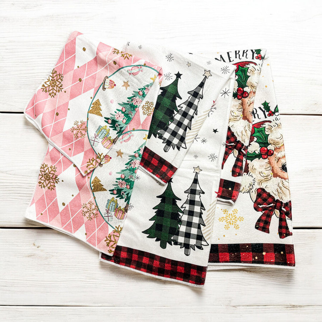 Pink Argyle Christmas Tree Kitchen Hand Towel Holiday Decor Fun Gift for Friends