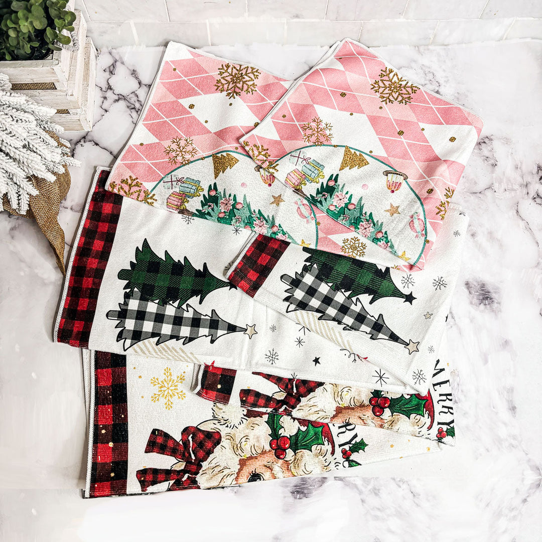 Pink Argyle Christmas Tree Kitchen Hand Towel Holiday Decor Fun Gift for Friends