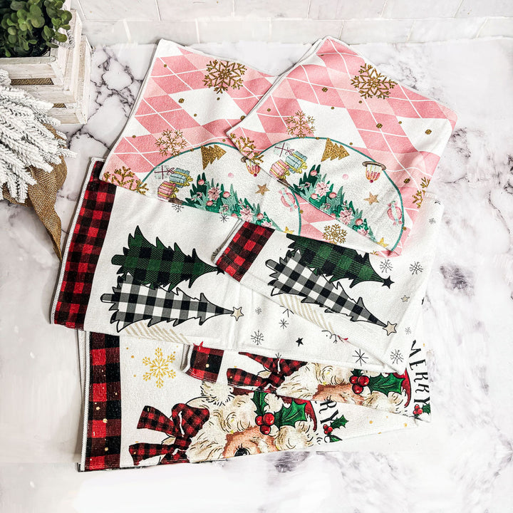 Pink Argyle Christmas Tree Kitchen Hand Towel Holiday Decor Fun Gift for Friends