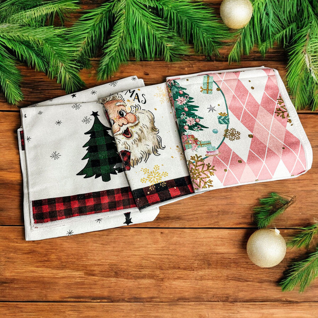 Pink Argyle Christmas Tree Kitchen Hand Towel Holiday Decor Fun Gift for Friends