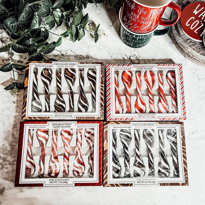 Edible Sugar Spoons 6 Pack Peppermint Cinnamon Cocoa Flavor Gift Box Great Gifts