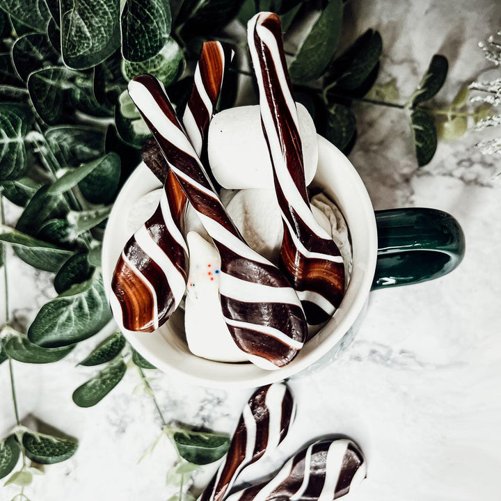 Edible Sugar Spoons 6 Pack Peppermint Cinnamon Cocoa Flavor Gift Box Great Gifts