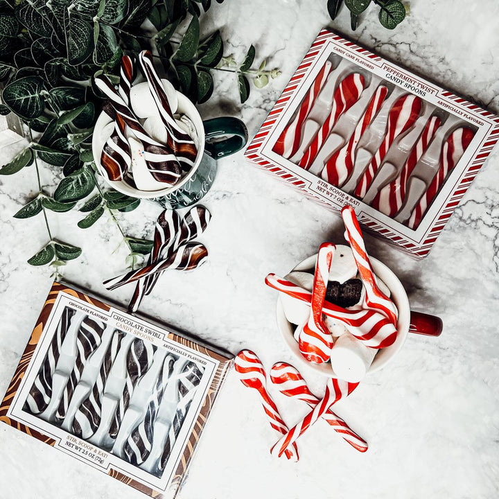 Edible Sugar Spoons 6 Pack Peppermint Cinnamon Cocoa Flavor Gift Box Great Gifts
