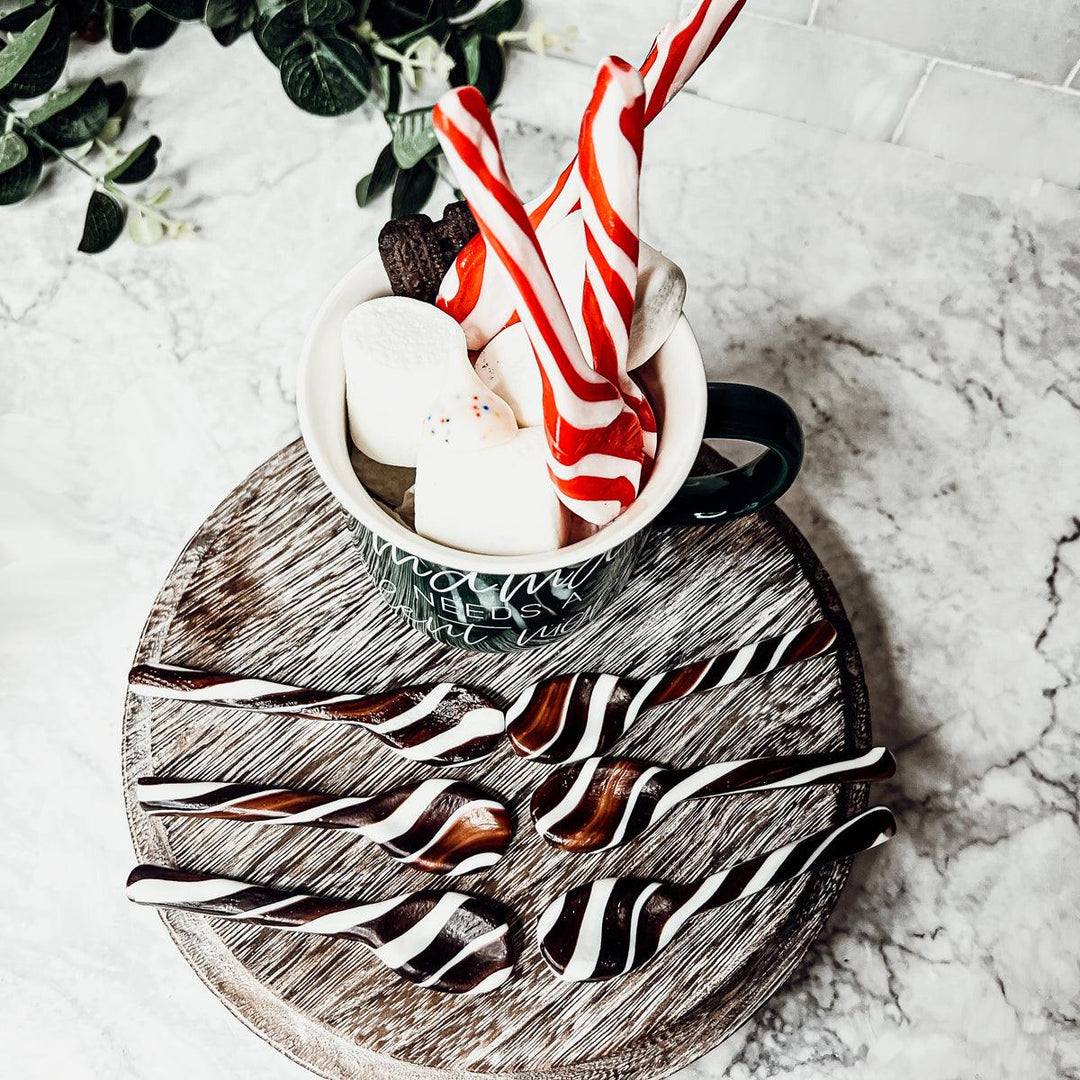 Edible Sugar Spoons 6 Pack Peppermint Cinnamon Cocoa Flavor Gift Box Great Gifts
