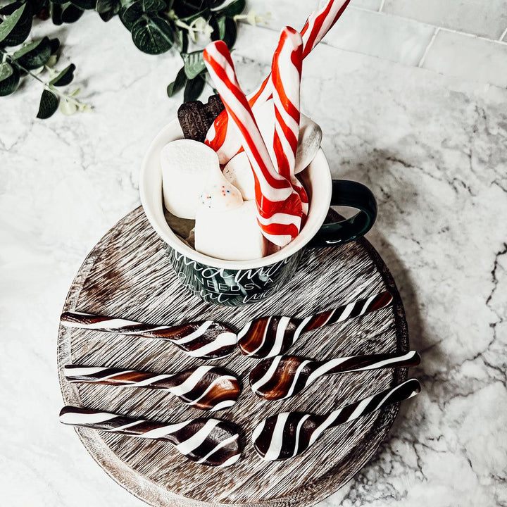 Edible Sugar Spoons 6 Pack Peppermint Cinnamon Cocoa Flavor Gift Box Great Gifts