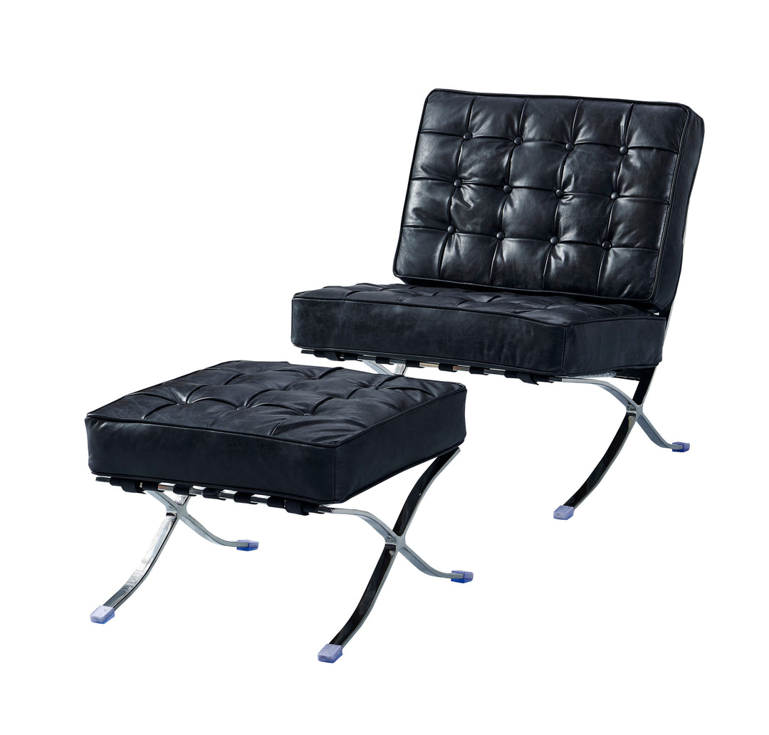 Francisco Modern Curule Style Chair and Ottoman Set - Brown Leather