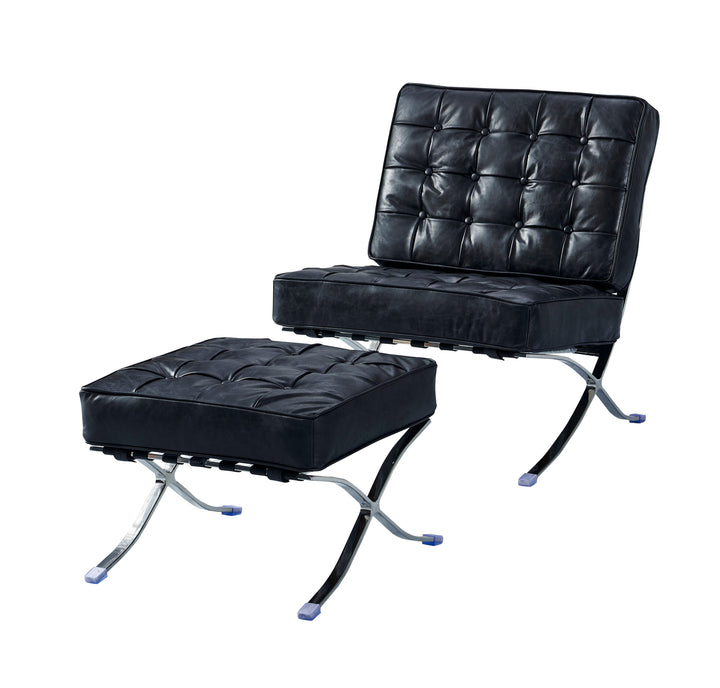 Francisco Modern Curule Style Chair and Ottoman Set - Brown Leather