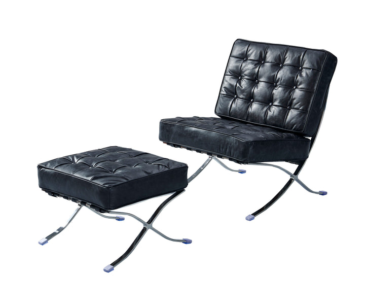 Francisco Modern Curule Style Chair and Ottoman Set - Brown Leather