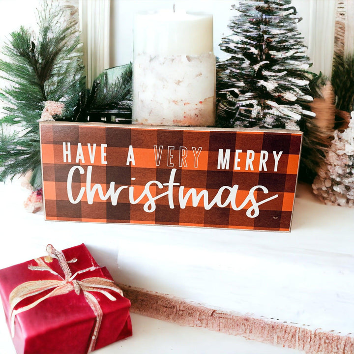 Red Buffalo Check Merry Christmas Wooden Sign 10 Inch Holiday Decor Great Gifts