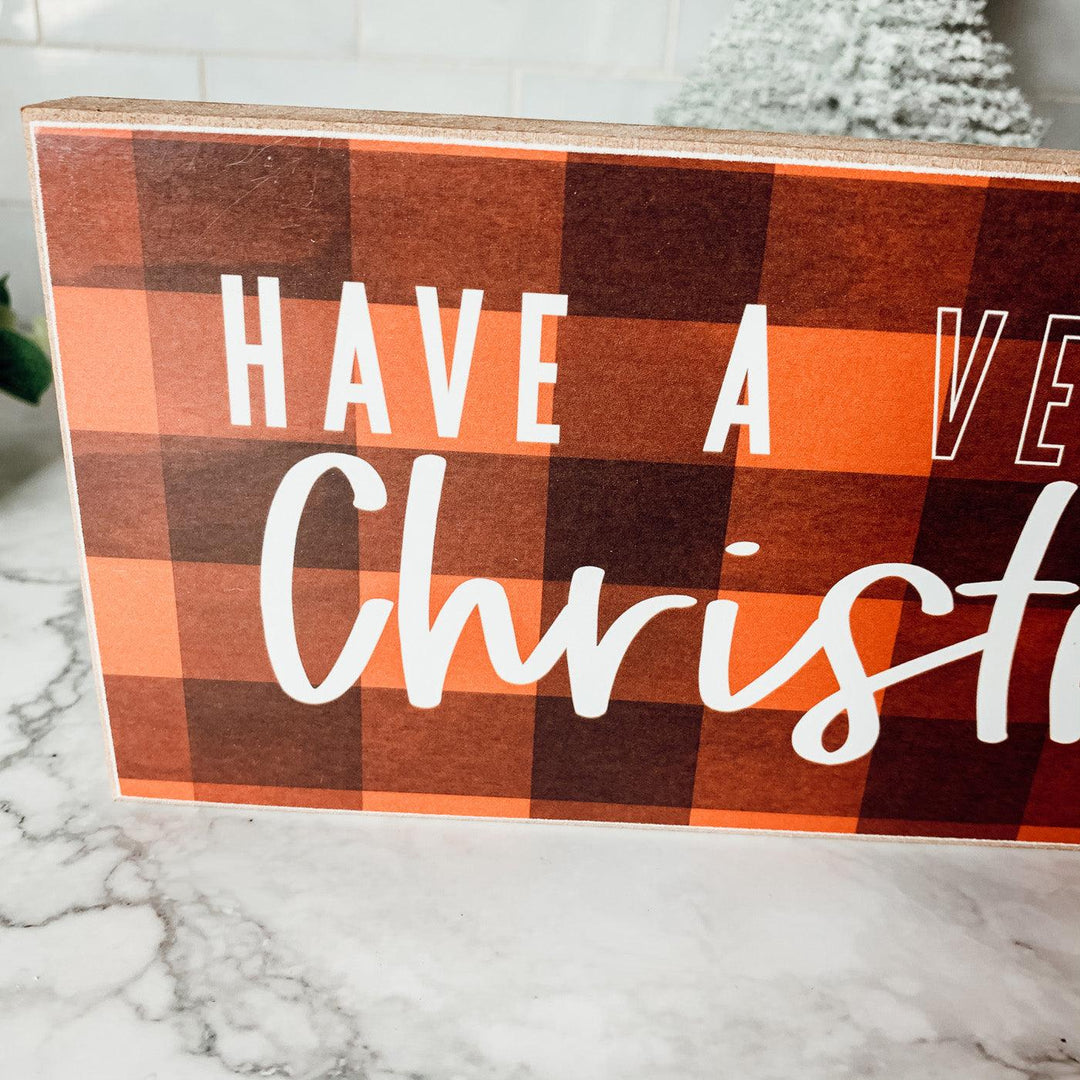 Red Buffalo Check Merry Christmas Wooden Sign 10 Inch Holiday Decor Great Gifts