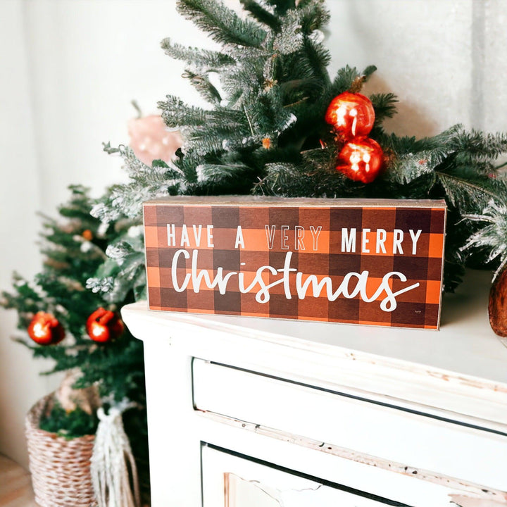 Red Buffalo Check Merry Christmas Wooden Sign 10 Inch Holiday Decor Great Gifts