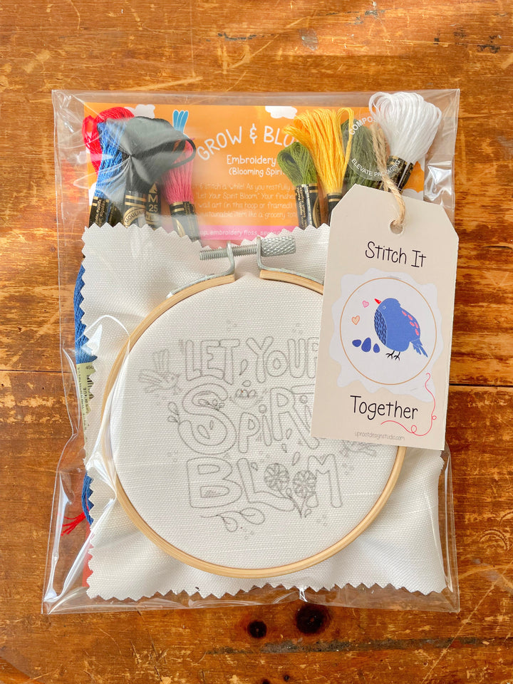 "Let Your Spirit Bloom" Eco-Embroidery Kit w. Birds &amp; Tulips 4" Sampler (Joyful Threads Grow &amp; Bloom)