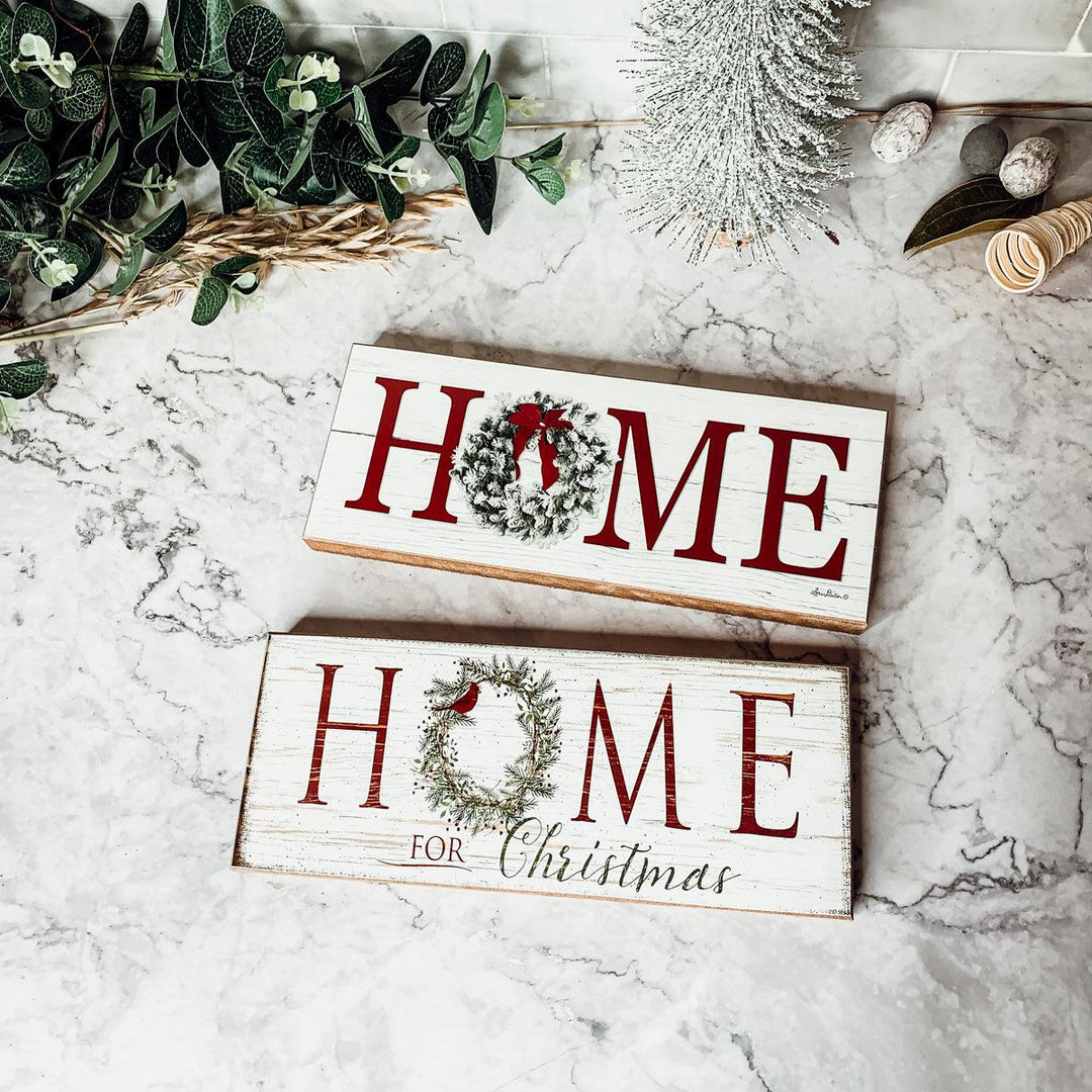 Home for Christmas Wooden Sign Wreath 10 Inch Holiday Shelf Decor Fun Gift Idea