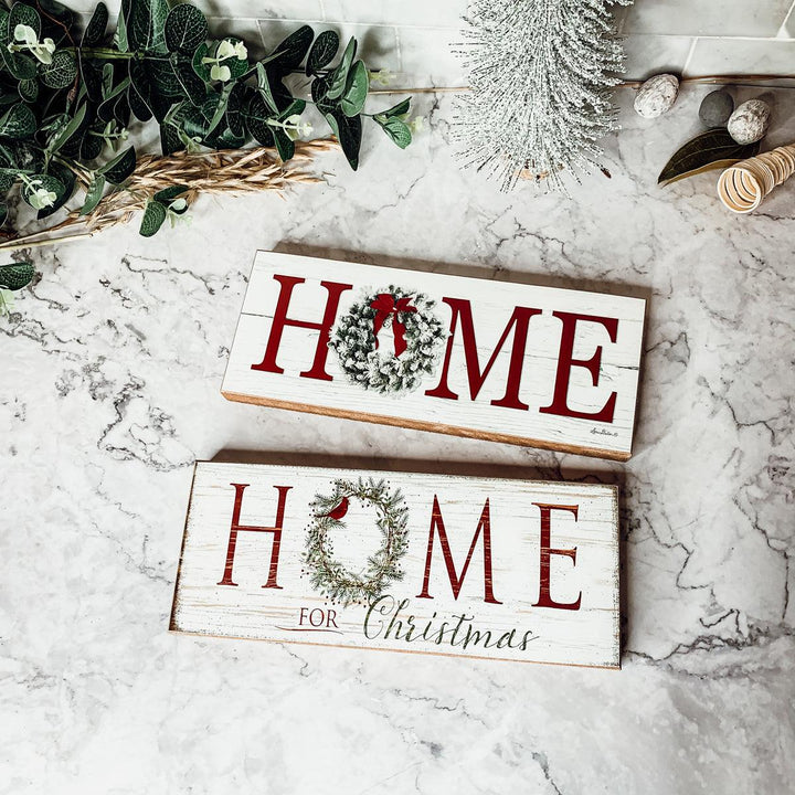 Home for Christmas Wooden Sign Wreath 10 Inch Holiday Shelf Decor Fun Gift Idea