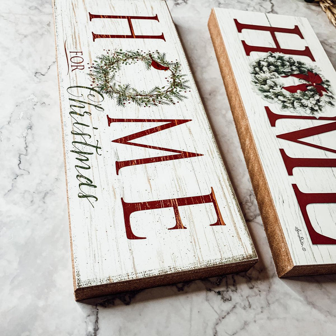 Home for Christmas Wooden Sign Wreath 10 Inch Holiday Shelf Decor Fun Gift Idea