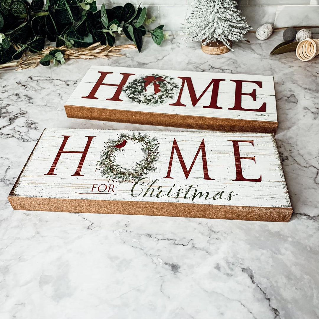 Home for Christmas Wooden Sign Wreath 10 Inch Holiday Shelf Decor Fun Gift Idea