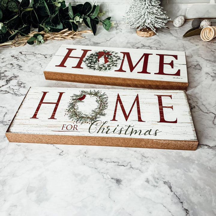 Home for Christmas Wooden Sign Wreath 10 Inch Holiday Shelf Decor Fun Gift Idea