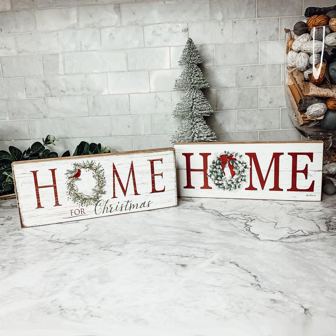 Home for Christmas Wooden Sign Wreath 10 Inch Holiday Shelf Decor Fun Gift Idea