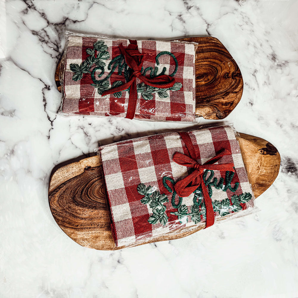 Holiday Acacia Charcuterie Board Cotton Tartan Towel Gift Set Great Holiday Gift
