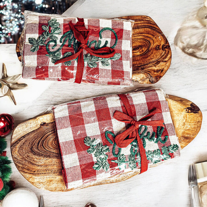 Holiday Acacia Charcuterie Board Cotton Tartan Towel Gift Set Great Holiday Gift