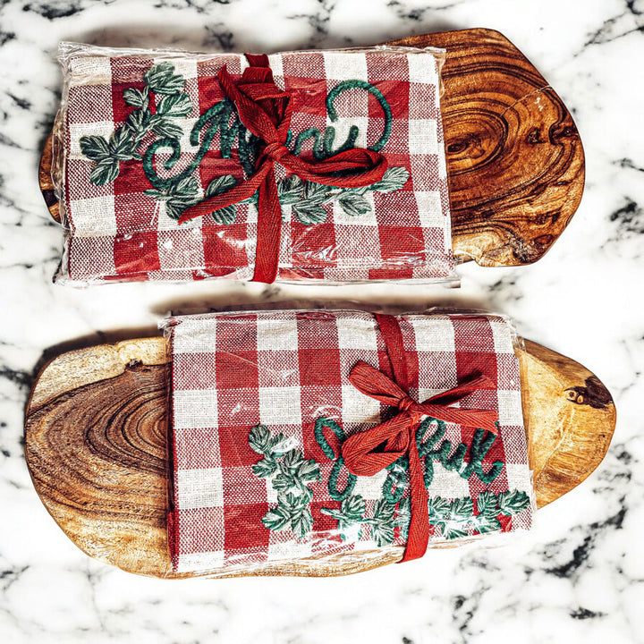Holiday Acacia Charcuterie Board Cotton Tartan Towel Gift Set Great Holiday Gift
