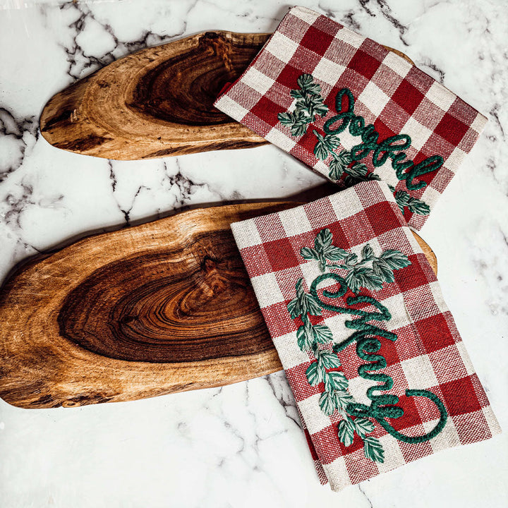 Holiday Acacia Charcuterie Board Cotton Tartan Towel Gift Set Great Holiday Gift