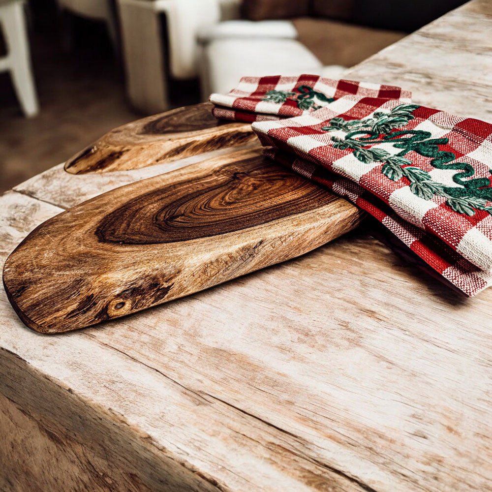 Holiday Acacia Charcuterie Board Cotton Tartan Towel Gift Set Great Holiday Gift