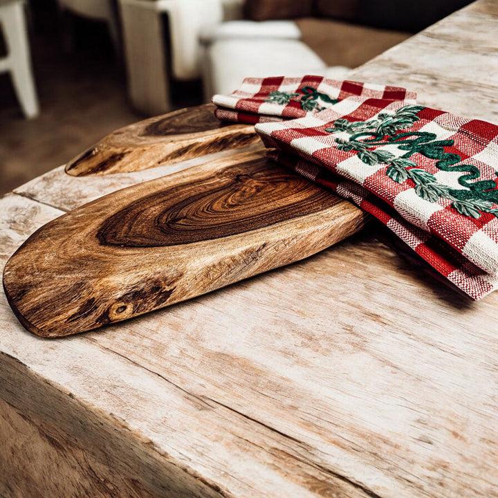 Holiday Acacia Charcuterie Board Cotton Tartan Towel Gift Set Great Holiday Gift